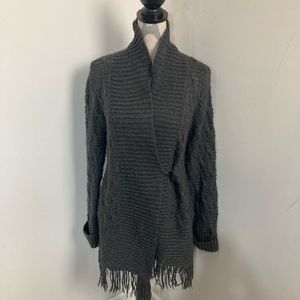 INC Women’s Grey Wrap Knit High Neckline with Fringes on the hem with Toggle